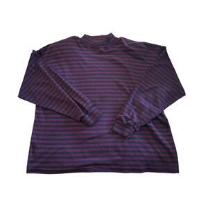 Karen Scott II Purple Black Striped Long Sleeve Top Shoulder Pads Plus Size 1X
